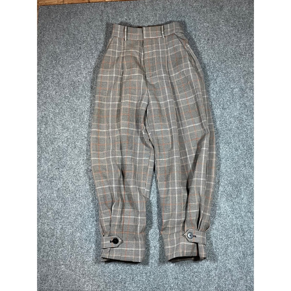 MOTF Trousers Women XS Grey Orange Glen Plaid High Rise Pleated Tapered Pants